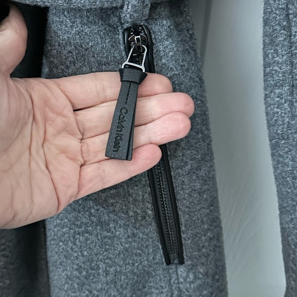 NWT Calvin Klein Wool Coat GRAY double layer high neck long  sz Large - Picture 4 of 7